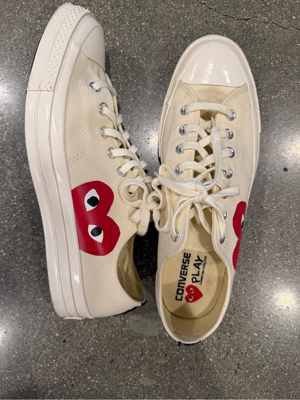 Converse PLAY Ivory Canvas Low-Top Sneakers with Red Heart